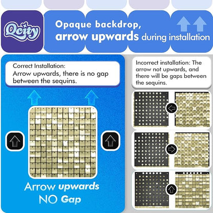 Qcity Rose Gold Shimmer Wall Backdrop 36PCS, Black Back Not See-Through Design, Square Sequin Glitter Backdrop Panel, Perfect for Outdoor Events, Birthdays, Wedding and Party Decoration