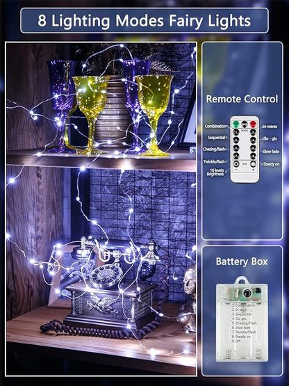 4 Pack Fairy Lights Battery Operated with Remote Control Timer, 26 FT 80 LED String Lights Outdoor Indoor, 8 Mode Twinkle Lights for Christmas Party Wedding Birthday Bedroom Décor (Cool White)