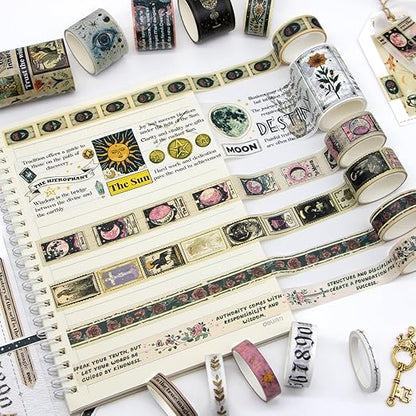 29 Rolls Washi Tape Set - Tarot Theme Decorative Masking Tape Colored Patterns, Vintage Adhesive Artists Tapes for Journaling Supplies, Diy Crafts, Scrapbooking, Junk Journal Supplies, School Supplies