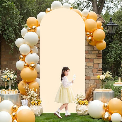 7.2FT Champagne Arch Backdrop Cover - Polyester Fitted Wedding Arch Stand Covers Round Top Chiara Arch Backdrop Cover for Birthday Party Banquet Photo Background Decoration