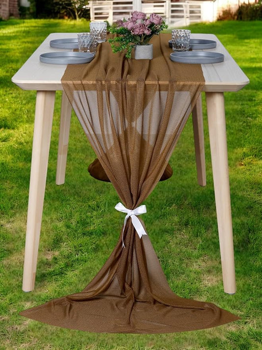 MDS 5 Pack 10ft Chiffon Table Runner 29 x 120 Inches Sheer Wedding Runner Romantic Rustic Table Runner for Wedding Decorations, Birthday Parties, Bridal Shower Party Arch Decor - Mocha