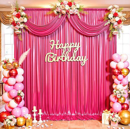20ftx10ft Hot Pink Sequin Backdrop Curtain for Parties, Wrinkle Free Thick Glitter Sparkle Photo Backdrop Drapes 4 Panels 5x10FT Shimmer Back Drop Cloth for Wedding Birthday Photography Background