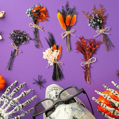 10/12/24/36 Pack Mini Dried Flowers for Vase Wedding Various Mini Bouquet Dried Small Wildflowers Natural Flowers Bulk for Crafts DIY Decor (12, Halloween Color2)