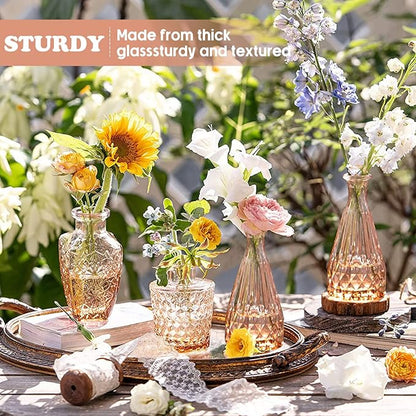 20 Pcs Glass Bud Vase Set Small Vintage Flower Vase in Bulk for Centerpieces Rustic Decorative Glass for Wedding Table Home Christmas Decoration (Pink Orange)