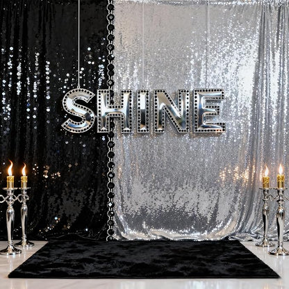 Silver Sequin Backdrop Party Decorations - 3 Packs 2ft x 8ft Silver Photography Background Curtain for Christmas Birthday