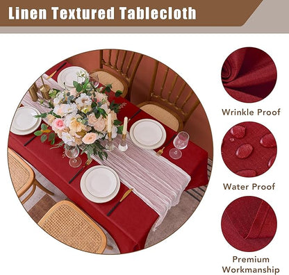 Fitable 2 Pack Faux Linen Christmas Tablecloths, Burlap Textured Fabric Table Clothes Rectangle, Rustic Decorative Table Covers for Winter Holiday Dinner Party Farmhouse (Red, 60 x 84 Inch)