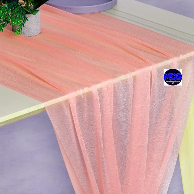 MDS 20 Pack 10ft Chiffon Table Runner 29 x 120 Inches Sheer Wedding Runner Romantic Rustic Table Runner for Wedding Decorations, Birthday Parties, Bridal Shower Party Arch Decor - Peach