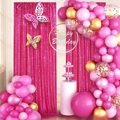 Fuchsia Sequin Backdrop Drapes 4 Panels 2FTx8FT Glitter Backdrop Curtains for Wedding Party Stage Decorations