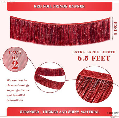 KatchOn, XtraLarge Red Fringe Banner - Pack of 2 | Ceiling Tinsel for Red Streamers Party Decorations | Streamers for Cherry Party Decorations, Bridal Shower Decor, Halloween, Christmas Decorations