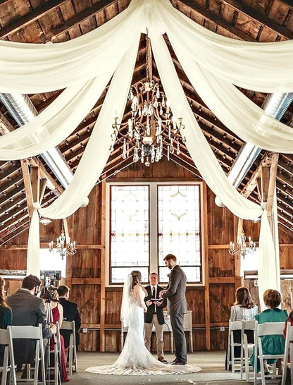fani 6 Panels Ivory Wedding Ceiling Drapes 5ftx30ft Ceiling Drapes Chiffon Fabric Arch Draping Sheer Curtains Soft Drapery Draping Wedding Ceiling Decorations for Party Ceremony Stage Swag