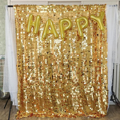 Gold Square Sequin Backdrop 8ft * 8ft 1 Panel, Shimmer Wall Backdrop Photobooth Props for Wedding, Anniversary, Birthday, Party Decorations