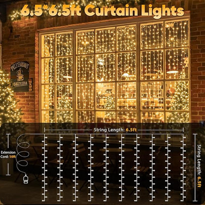 suddus Curtain Lights for Bedroom, 200 Led Hanging String Light Outdoor, Fairy Curtain Lights Indoor for Christmas, Dorm, Wall, Backdrop, Window, Wedding, Party, Birthday Decor, Warm White