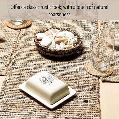 Chardin home Natural Jute Table Runner 13x72 Inch – Vintage Boho Rustic Table Decor – Handwoven Table Runner in Natural Jute and Brown – Farmhouse Dining or Console Table Accent