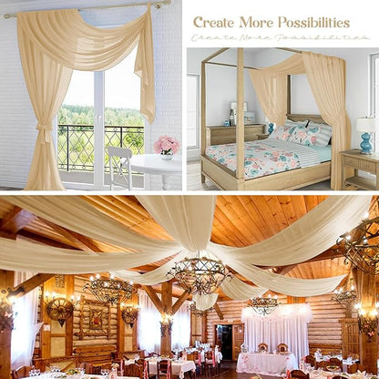 4 Panels Beige Cheesecloth Draping Fabric 35" x 20FT Gauze Fabric Arch Drapes for Wedding Reception Sheer Backdrop Photo Background Household Curtain or Outdoor Curtain