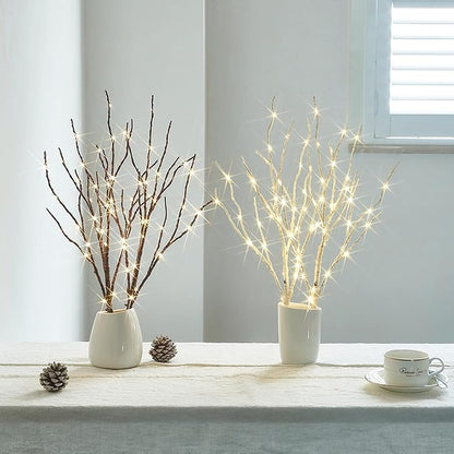 Hairui Lighted Birch Branches 18IN 70 White Willow LED Battery Operated with Timer Twig Lights for Summer Christmas Wedding Decoration Indoor Outdoor(Vase Excluded)