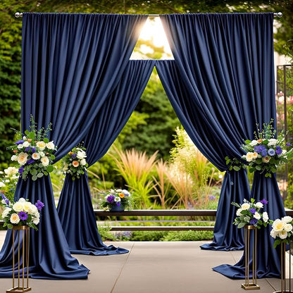20 ft x 8 ft Navy Blue Backdrop Curtain Panels, 4 Panels 5 ft x 8 ft Wrinkle Free Polyester Photography Backdrop Drapes, Wedding Party Home Decoration Supplies