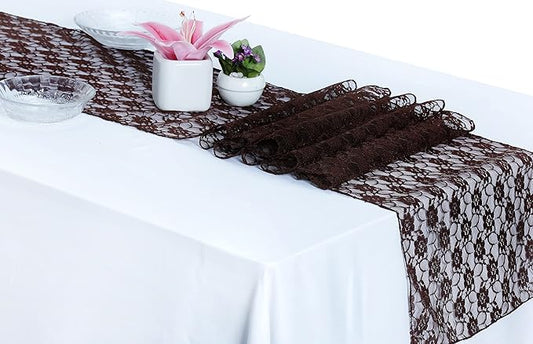 MDS Pack of 20 Wedding 12 x 108 inches Lace Table Runner for Wedding, Decorations for Birthday Parties, Banquets, Graduations, Engagements, and Runners fit Rectangle, Round Table- Coffee