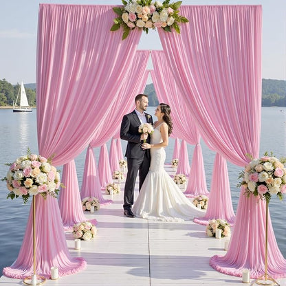 10×12ft Wrinkle Free Pink Backdrop Curtain for Wedding Parties, 2 Panels 5×12ft Long Soft Silky Polyester Backdrop Drapes Baby Pink Photo Back Drop Curtains for Party Photography Background Cloth