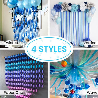 PartyWoo Crepe Paper Streamers 4 Rolls 328ft, Pack of Light Blue Crepe Paper for Party, Wedding, Birthday & Baby Shower Decorations (1.8 Inch x 82 Ft/Roll)