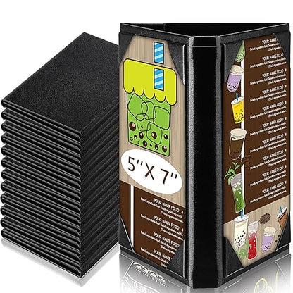 12 Pcs 5 x 7 Inch Triangle Menu Holders for Restaurant 3 Side Leatherette Table Tent Frame Menu Sign Cover Bulk for Restaurant Coffee Cafe Bar Wedding Drink Dessert