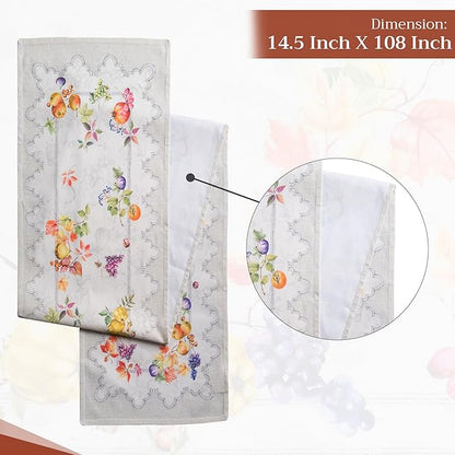 Maison d' Hermine Table Runner 100% Cotton Single Layer Table Runners 108 inches Long for Thanksgiving Christmas Decorations Home Kitchen Dining Party Wedding (Fruit D'Hiver, 14.5" x 108")