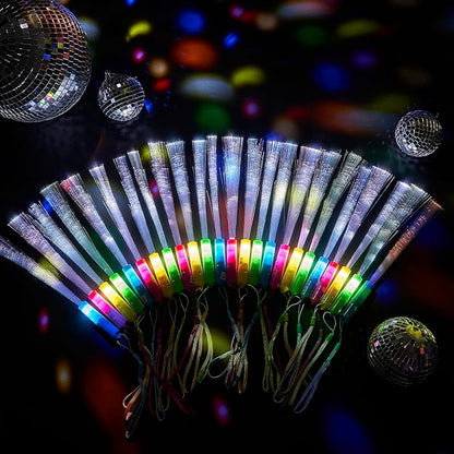 Lewtemi 60 Pack Fiber Optic Wand Glow Wand LED Light Up Wand Bulk with 3 Flashing Models Flashing Sticks with Included Batteries for Birthday Party Favor Wedding Halloween Christmas (Novel Colors)
