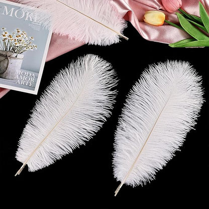 THARAHT White Ostrich Feathers 12pcs Natural Bulk 10-12Inch 25cm-30cm for Crafts Wedding Party Centerpieces Easter Gatsbi and Christmas Tree Decoration Feathers