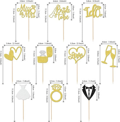 30 PCS Bride to Be Cupcake Toppers Glitter Wedding Cupcake Toppers I Do Love Heart Ring Miss to Mrs Cupcake Picks for Bridal Shower Wedding Engagement Party Cake Decorations Supplies Gold