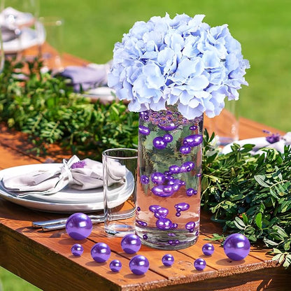 150 Pieces Vase Filler Faux Pearls Vase Makeup Beads No Hole Gloss Bead Mixed Sizes Round Pearl for Home Party Wedding Decor, 8/14/20 mm(Purple)