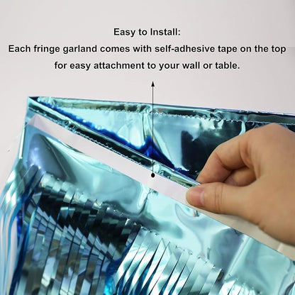 Thick 10 Feet by 15 Inch Turquoise Foil Fringe Garland - Pack of 3 | Shiny Metallic Tinsel Banner for Parade Floats, Bridal Shower, Wedding, Birthday, Christmas | Wall Hanging Drapes (3)