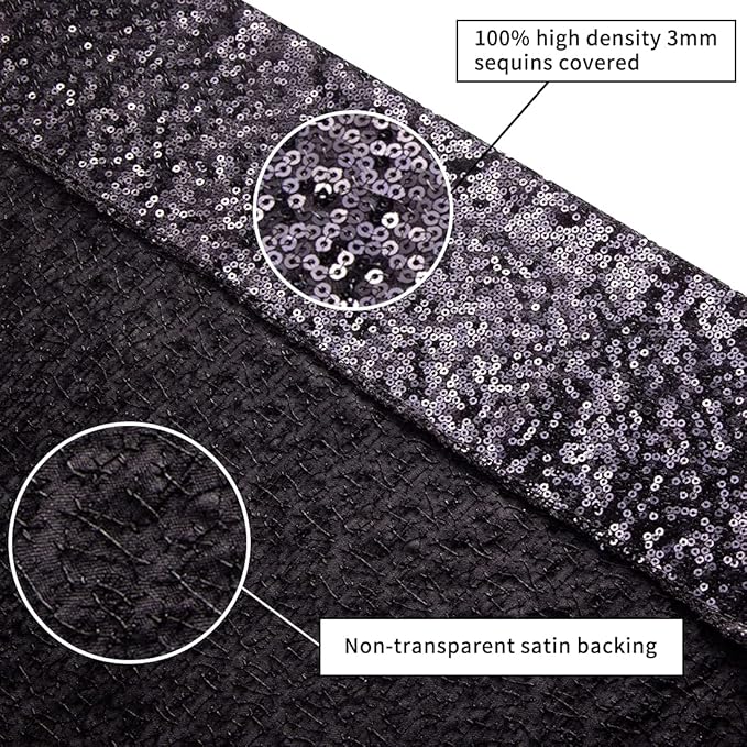 Poise3EHome 10Ft x 10Ft Black Sequin Backdrop Curtain, Glitter Thick Satin Background Drapes, Sparkly Opaque Photography Curtain, Sequence Xmas Thanksgiving Backdrop for Wedding Party Decor