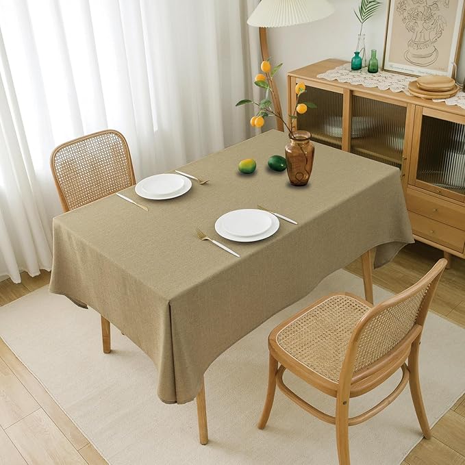 NLMUVW Square Tan Linen Tablecloth, Farmhouse Table Cloth Textured Water Resistant Decorative Table Cover for Cafe Dining Kitchen, 54 x 54 Inch