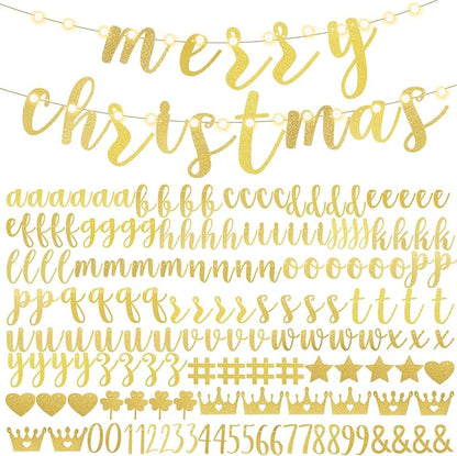 TaoBary 167 Pcs DIY Banner Kit Happy Birthday Glitter Banner Customizable Glitter Make Your Own Kit 162 Letters Symbols and Numbers 3 Rope for Birthday Halloween Wedding Christmas(Gold)