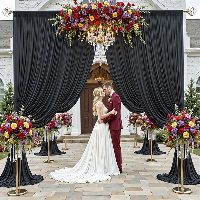 50x12ft Wrinkle Free Black Backdrop Curtain for Wedding Parties,10 Panels 5×12 ft Long Soft Silky Polyester Fabric Backdrop Drapes Black Photo Back Drop Curtains for Party Photography Background Cloth