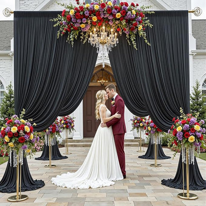 30x12ft Wrinkle Free Black Backdrop Curtain for Wedding Parties, 6 Panels 5×12 ft Long Soft Silky Polyester Fabric Backdrop Drapes Black Photo Back Drop Curtains for Party Photography Background Cloth