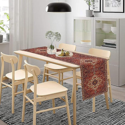 Boho Floral Vintage Table Runner, Paisley Retro Red Flower Rustic Country Farmhouse Abstract Pattern for Home Kitchen Table Decor Dining Coffee Room Party Decor 13x72in