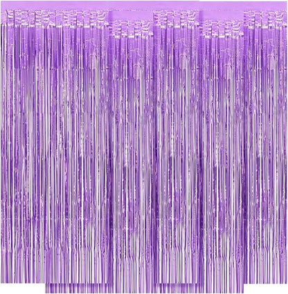5 Pack Purple Foil Curtain Backdrop 3.2ft x 8.2ft Tinsel Foil Fringe Curtains Macaron Photo Booth Streamer Backdrop for Party Decorations Birthday Baby Shower Bachelorette Holiday (Light Purple)