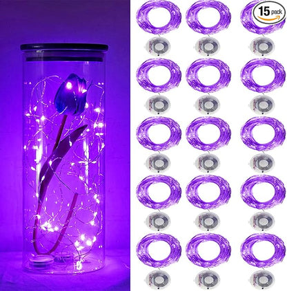 Twinkle Fairy Lights Battery Operated 3 Modes with Timer Firefly Lights 20 LED on 7.2 feet Silvery Copper Wire for DIY Wedding Party Christmas Halloween Centerpiece Decorations 15 Pack (Purple)
