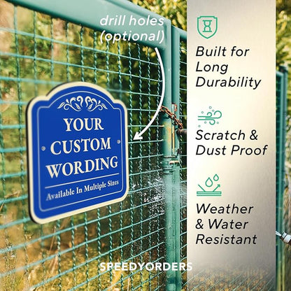 Custom Decorative Outdoor Metal Sign - Personalized Aluminum Driveway Sign, Waterproof, Made in USA - Design 1 Blue Steel 8x8 In