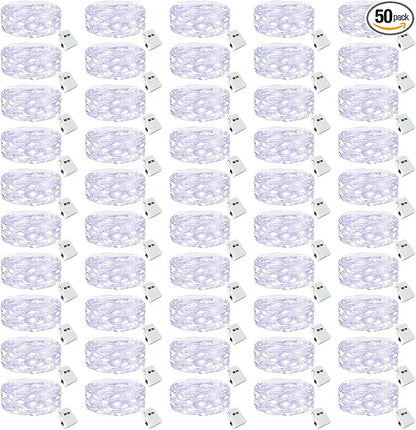 btfarm 50 Pack LED Fairy Lights Battery Operated [3 Modes] Twinkle Lights, 7FT 20 LED Mini String Lights Mason Jars Silver Wire Small Christmas Wedding Party, Cold White