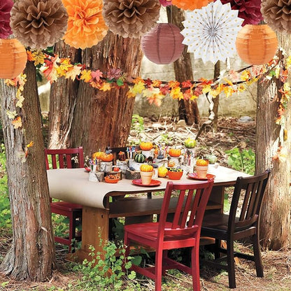 Burgundy Brown-Orange Baby-Shower Boho Party-Decorations - 20pcs Fall Autumn Paper Lanterns Fans,Tissue Pom Poms,Honeycomb Balls,Wedding Birthday Bridal Harvest Thanksgiving Festival Decor Burgleda