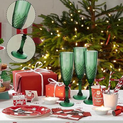 Plastic Champagne Flutes, 48PCS Dark Green Wine Glasses Goblets Cups Reusable Flute, for Christmas Weddings Bachelor Parties Toasting and Events(48, Dark Green)