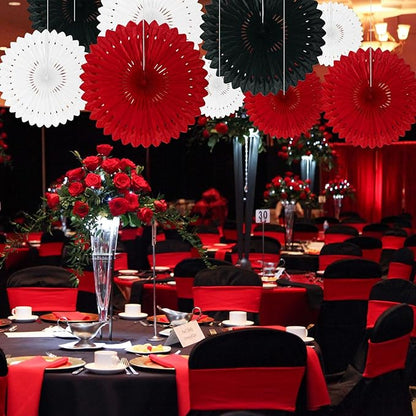 18 Pcs Black Red White Hanging Honeycomb Paper Fans, Round Paper Fan Decorations for Weddings, Birthdays, Bachelorette, Photo Booth Backdrops, Baby Shower, Anniversary Events Party Supplies