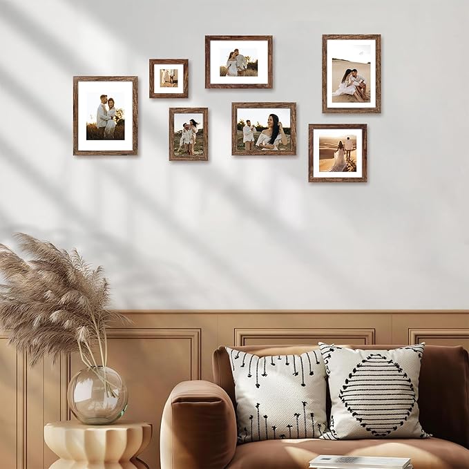 6x9 Picture Frame Set of 4, High Definition Real Glass Rustic Wood Frame, 6 x 9 Photo Frames for Tabletop Display and Wall Mounting