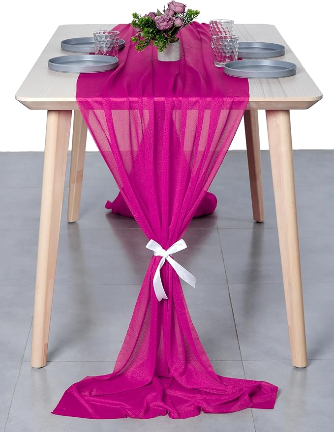 MDS Halloween Chiffon Table Runner - 20 Pack, 29 x 170 Inches, 14ft Each - Sheer Spooky Table Runners for Haunted House Parties, Trick-or-Treat Tables, Witchy Décor, Wedding & Events - Magenta