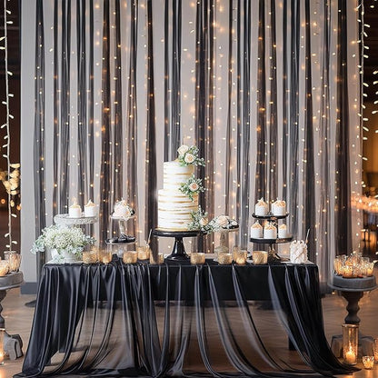 20x10 Black Tulle Backdrop Curtains for Parties, Sheer Backdrop Curtain Wedding Photo Background Drapes for Baby Shower Photography Birthday Party
