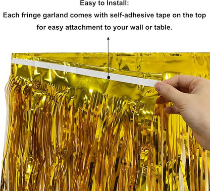 10 Feet Long Roll Foil Fringe Garland - Pack of 3 | Shiny Metallic Tassle Banner | Ideal for Parade Floats, Bridal Shower, Wedding, Birthday | Wall Hanging Fringe Garland Banner (Gold)
