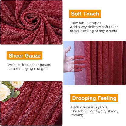 Wedding Arch Draping Fabric 2 Panels 28.7" x 20FT Burgundy Sheer Chiffon Backdrop Drapes for Wedding Ceremony Birthday Party Bridal Shower Outdoor Decoration
