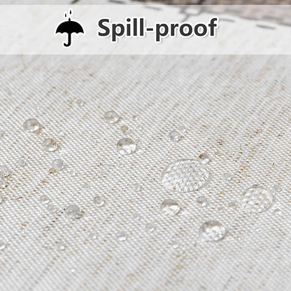 MYSKY HOME Table Cloth 60x102 in Rectangle, Heavy Duty Lines Linen Look Waterproof Tablecloths Farmhouse Tablecloth, Wrinkle Free Table Cover with Coffee Lines for Kitchen Dining, Party