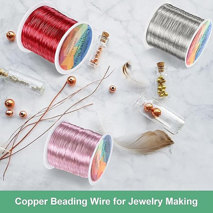 0.3mm Jewelry Wire, 28 Gauge 328FT Craft Wire Copper Beading Wire for Jewelry Making/Planting/Weaving/DIY Crafting, Soft Metal Wires [100M, Red]